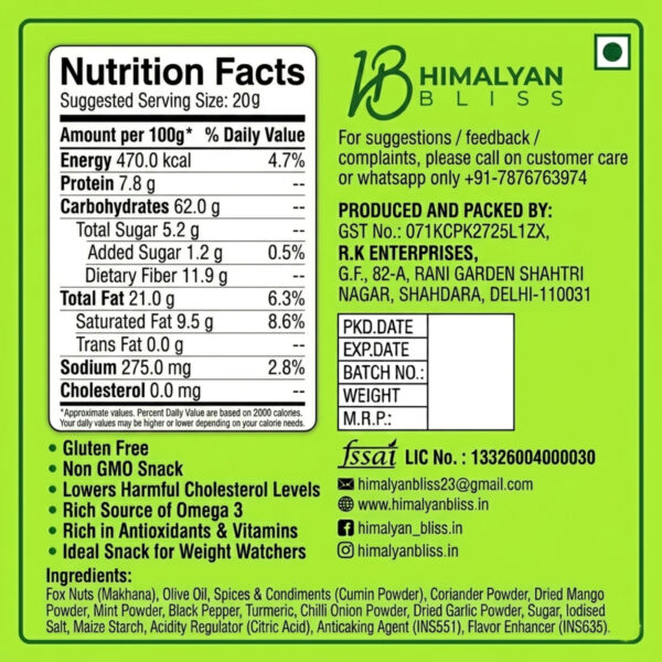 nutrition facts minty (1) Combo Pack Tangy Tomato + Peri Peri Makhana