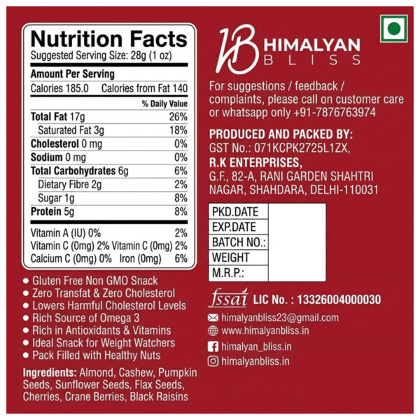 NUTRITION FACTS Healthy Dry Fruits Mix