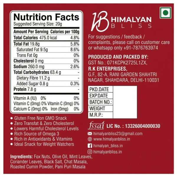NUTRITION FACTS (2) Chatpata Pani Puri